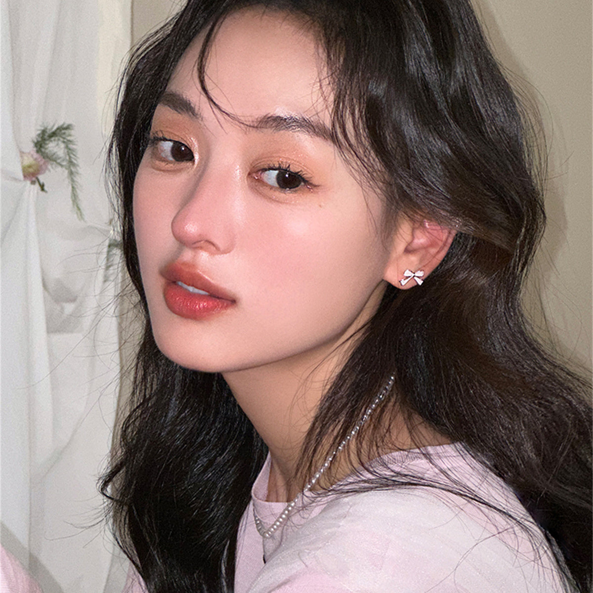 C廠-韓版甜美滴油波點蝴蝶結耳釘女簡約百搭少女心夏季多巴胺彩色耳環「EH-3828」25.08-1