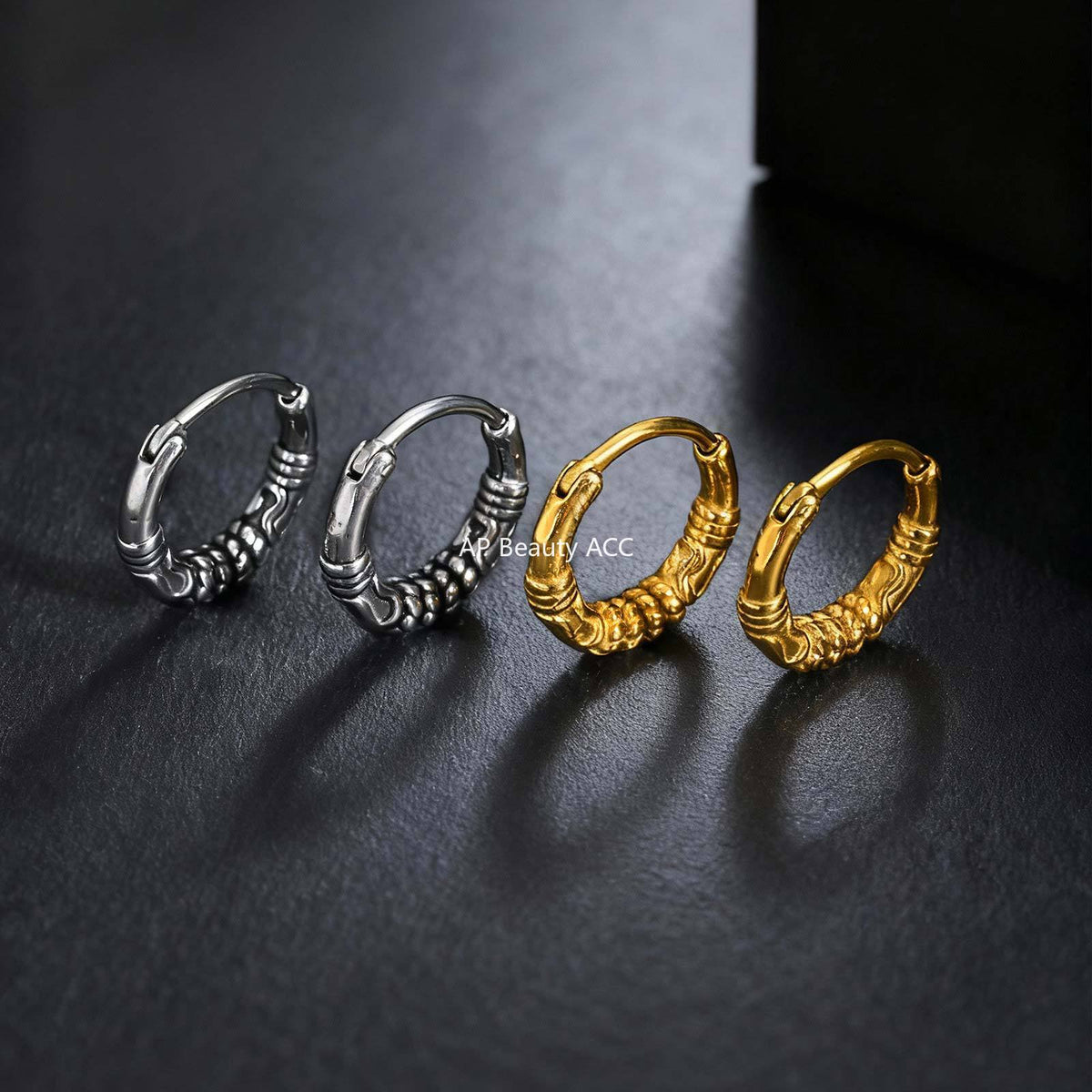 G廠-不鏽鋼個性嘻哈朋克暗黑風幾何花紋耳圈金色「EH-647」25.12-1