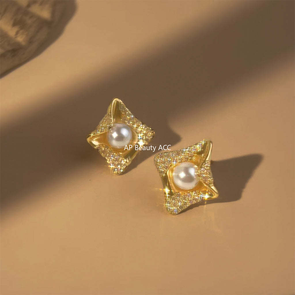 A廠-原創幾何高級感微鑲鋯石925銀針老錢風立體創意新耳飾耳釘「7143」25.12-3