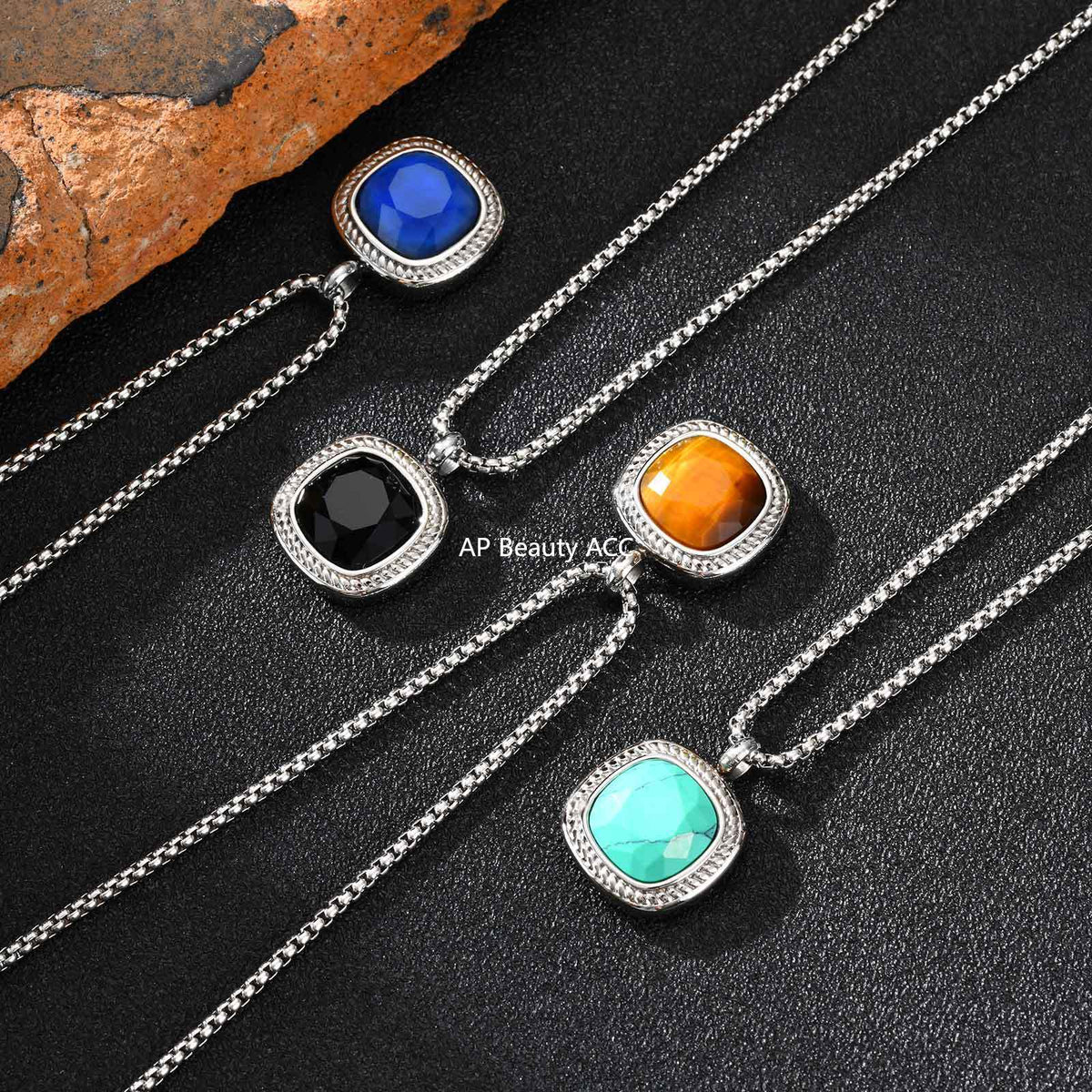 G廠-鈦鋼跨境方形切面吊墜項鍊夏季百搭男士簡約時尚設計感項墜「NC-353」25.11-1