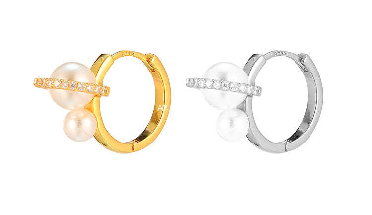 C廠-925銀針鋯石耳環女輕奢復古氣質珍珠耳扣設計感高級秋冬百搭耳飾「EH-4312」25.12-3