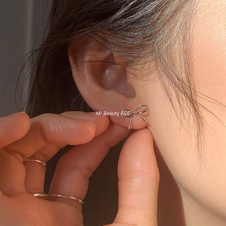 C廠-極簡日常蝴蝶結耳釘女輕奢氣質小香風網紅銀針耳環少女高級感耳飾「EH-4263」25.11-3