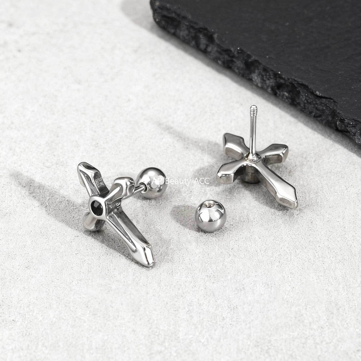 G廠-不鏽鋼復古風酷颯個性十字架耳釘年輕人日常穿搭耳環耳飾「ES-745」25.12-2