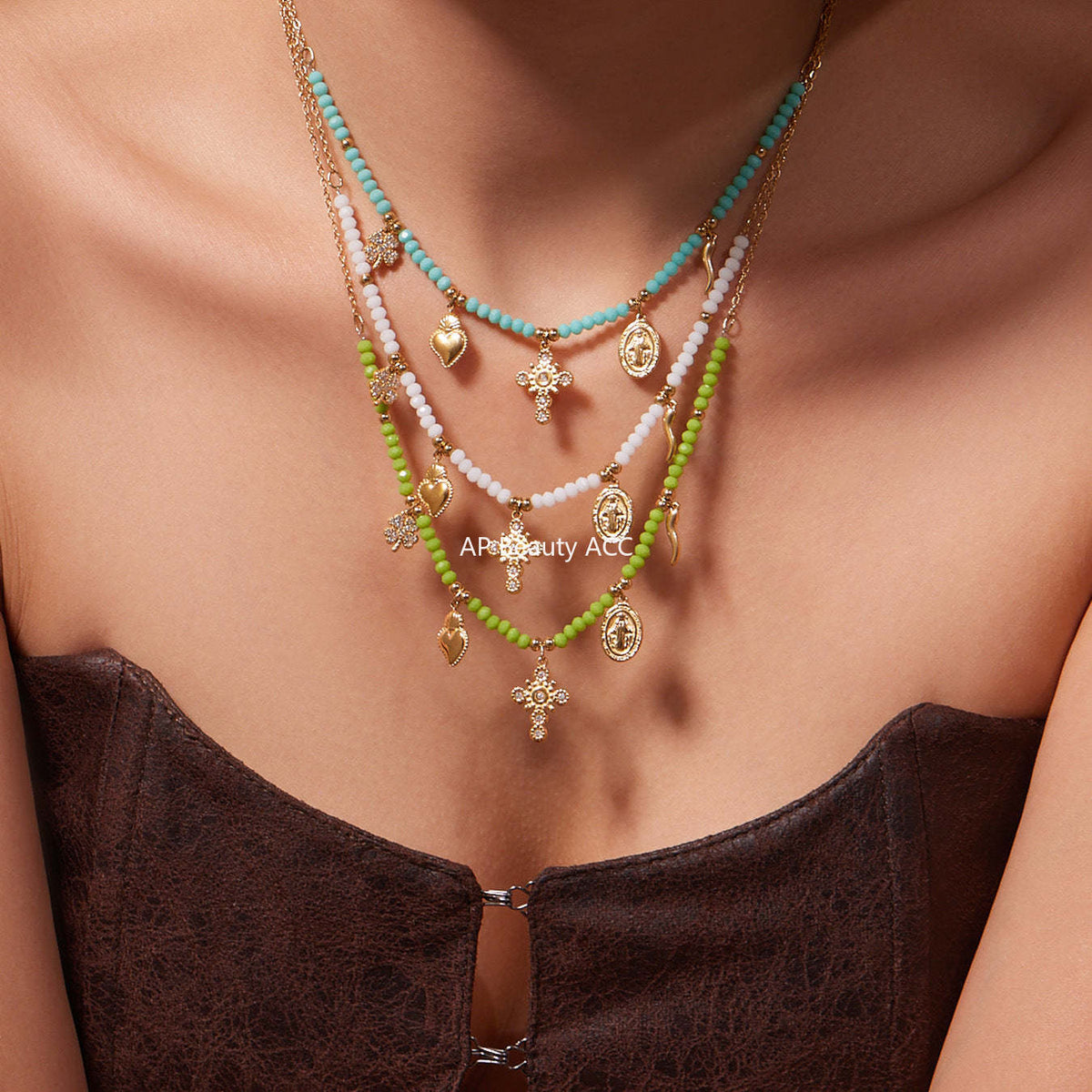 B廠-天然切面水晶石飾品5A鋯石DIY多配件手鍊項鍊不鏽鋼套裝女「TXP481」25.11-4