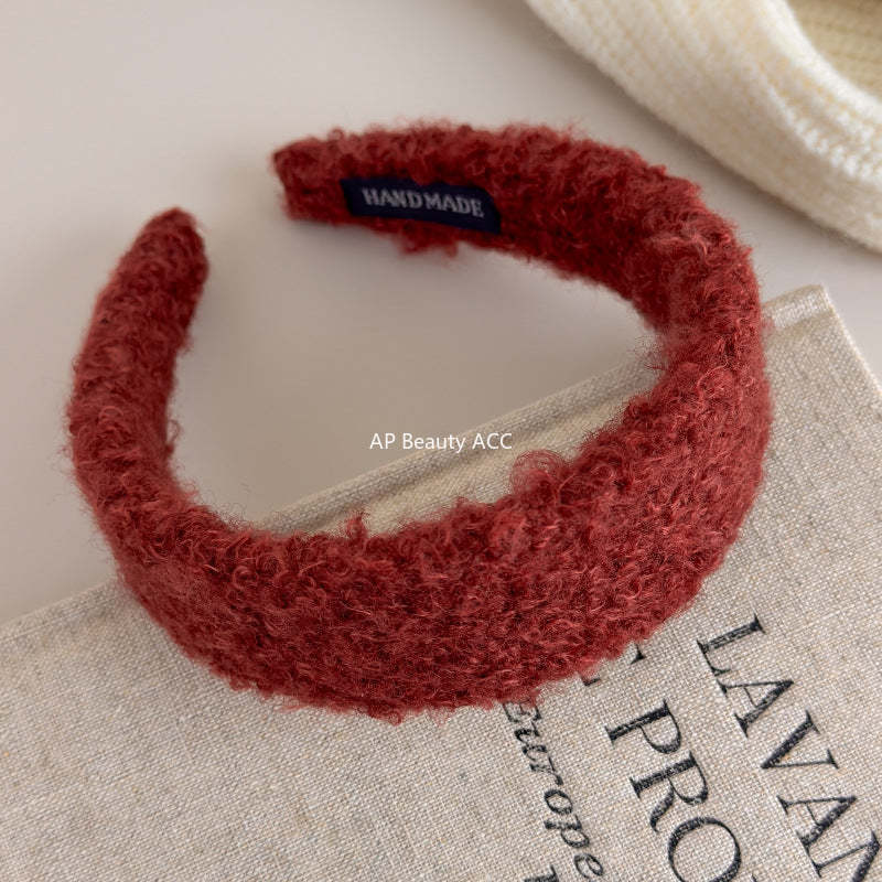 E廠-2025新款秋冬毛毛絨絨羊卷毛頭箍寬邊壓髮卡髮捆頭飾高顱頂髮箍女「27649」25.11-1