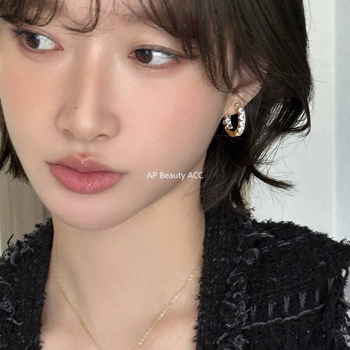 C廠-韓系極簡風超閃鋯石耳環女輕奢高級感氣質銀針耳圈大氣時尚新耳飾「EH-4202」25.10-3