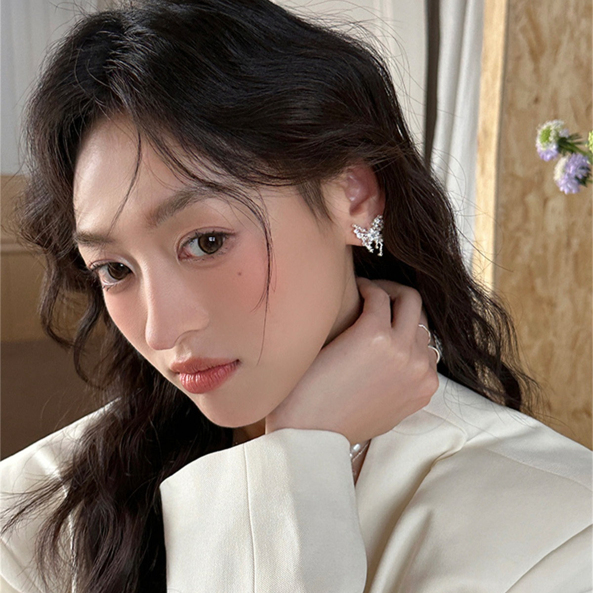 C廠-輕奢爆閃星星鋯石耳釘女氣質小香風珍珠耳環小眾高級感百搭耳飾「EH-4146」25.10-1