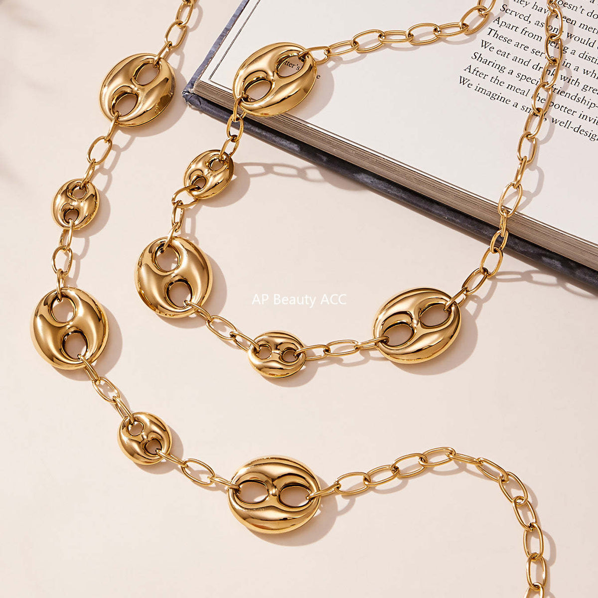 B廠-不鏽鋼空心大小豬鼻子項鍊 PVD鍍18k金時尚百搭誇張鎖骨鏈「P180」25.11-3