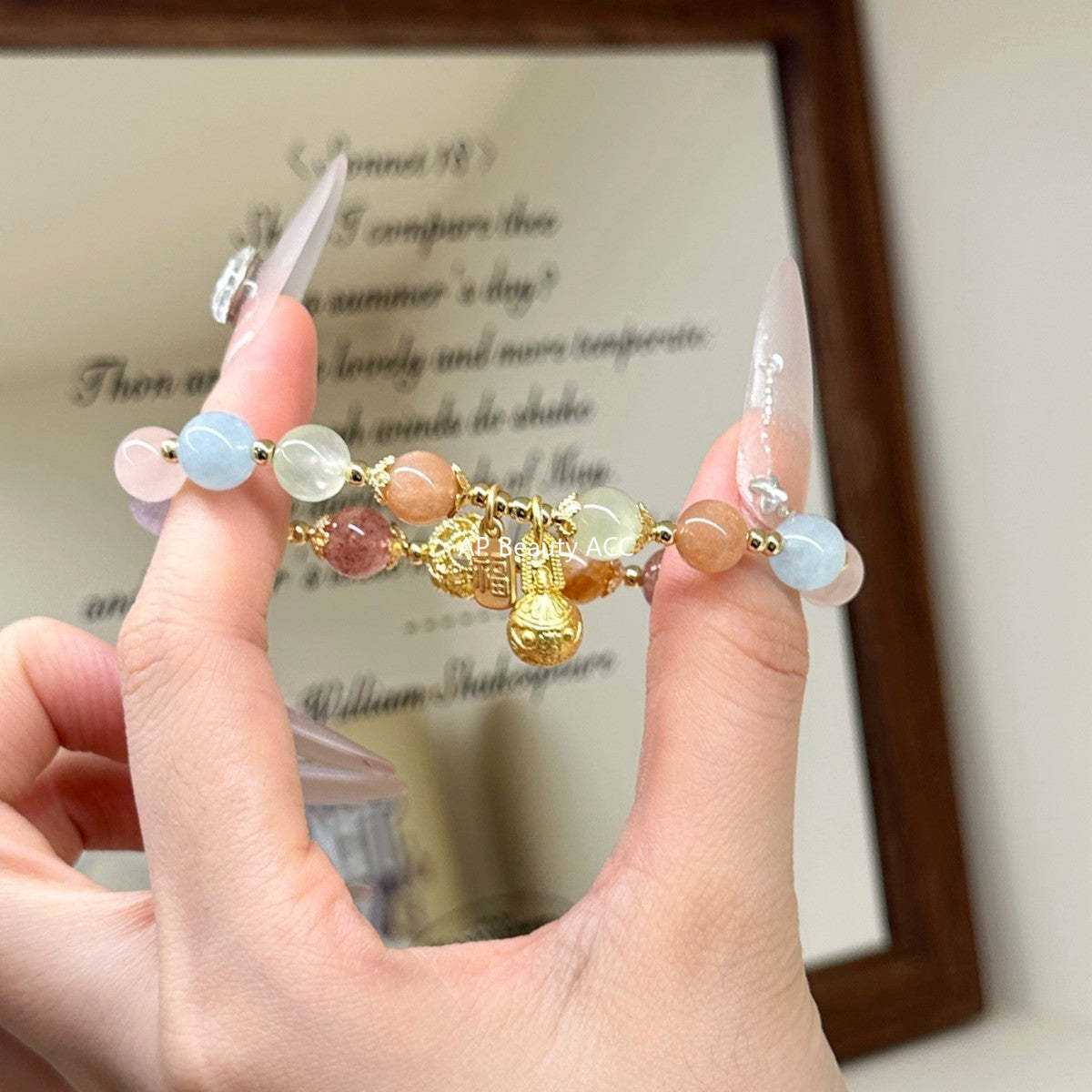 AS廠-天然多寶葡萄石粉晶紫水晶海藍寶手串多巴胺單圈串珠手鍊爆款「l2721」25.10-5