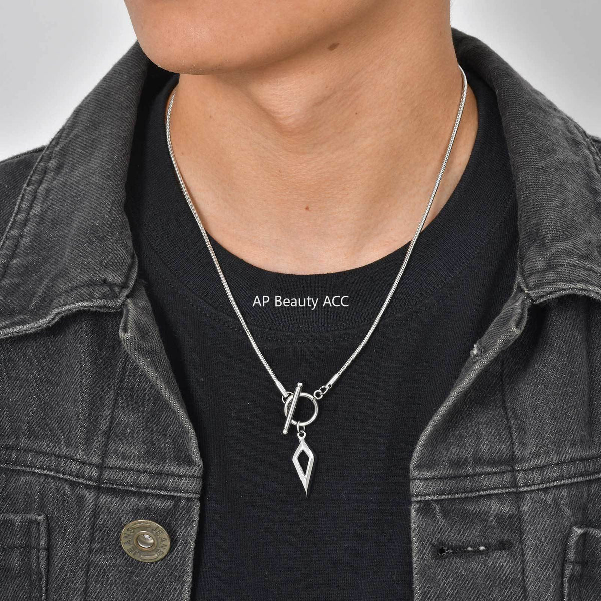 G廠-不鏽鋼圓蛇鏈OT扣四芒星極簡風吊墜職場人通勤必備項鍊鋼色「NC-237」25.12-2