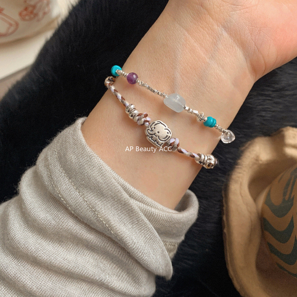 C廠-童趣大象小象編織串珠手作手鍊S925項鍊女甜酷可愛個性頸鏈設計感「1608」25.11-2