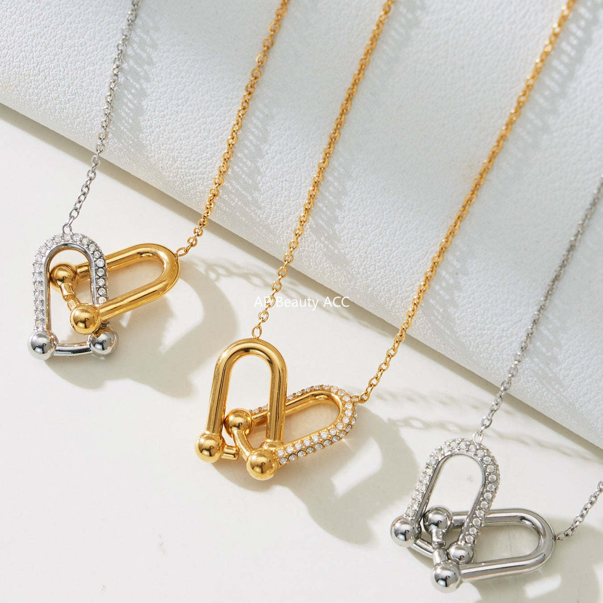 B廠-不鏽鋼馬蹄扣帶鑽飾品耳環戒指手鍊項鍊首飾套裝鍍18k真金不掉色「TXP501」25.11-4