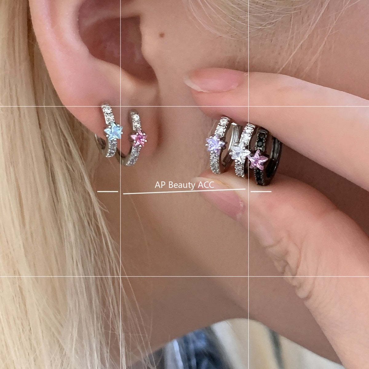 C廠-閃耀星星鋯石耳環女精緻百搭圈圈甜美鈦鋼耳圈設計感小眾甜酷簡約「EH-4333」25.12-1