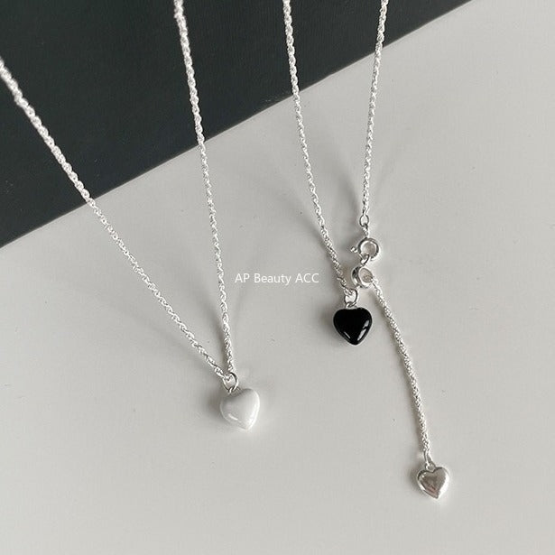 C廠-925純銀韓版抽拉式愛心吊墜項鍊女ins風簡約百搭OL通勤日常鎖骨鏈「XL-1222」25.11-1