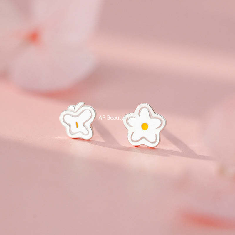 D廠-S999足銀花朵蝴蝶不對稱耳釘清新森系田園風溫柔甜美養耳洞小眾耳飾「YC4631E_1」25.11-3