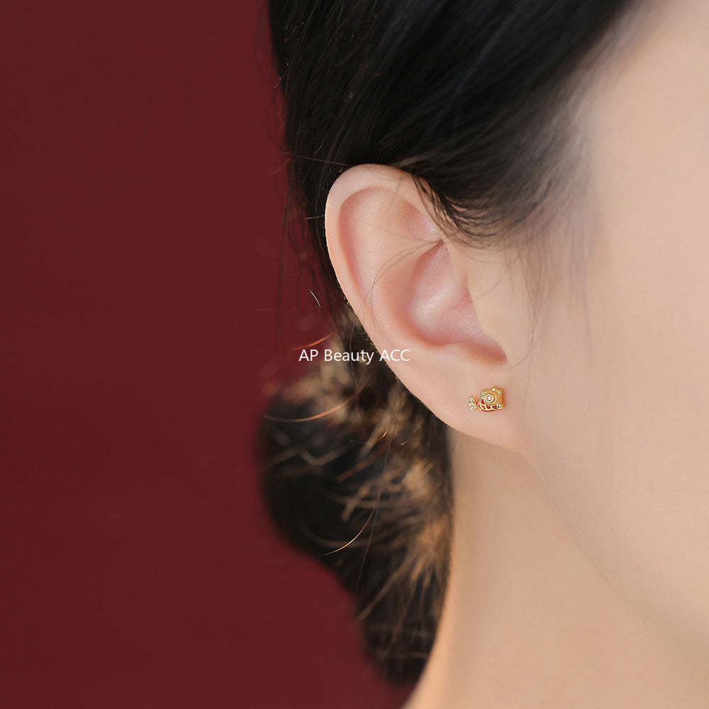 D廠-原創足銀S999暴富小錦鯉耳環本命年上岸吉祥氣質好運耳飾「YC2856E_1」25.12-3