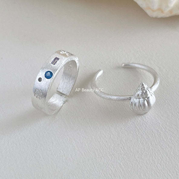 C廠-925純銀ins度假風海螺貝殼戒指女簡約精緻百搭高級感拉絲食指戒「JZ-0714」25.10-5