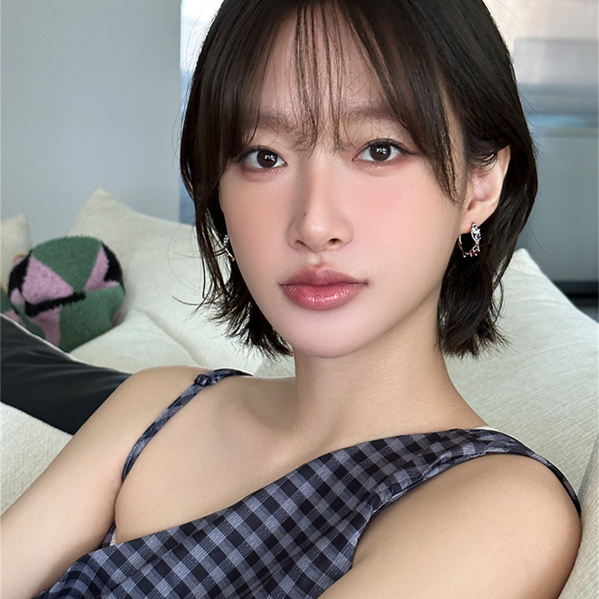 C廠-韓版彩色鋯石耳環女冷淡風時尚輕奢百搭高級感耳圈精緻簡約耳飾「EH-4027」25.10-2