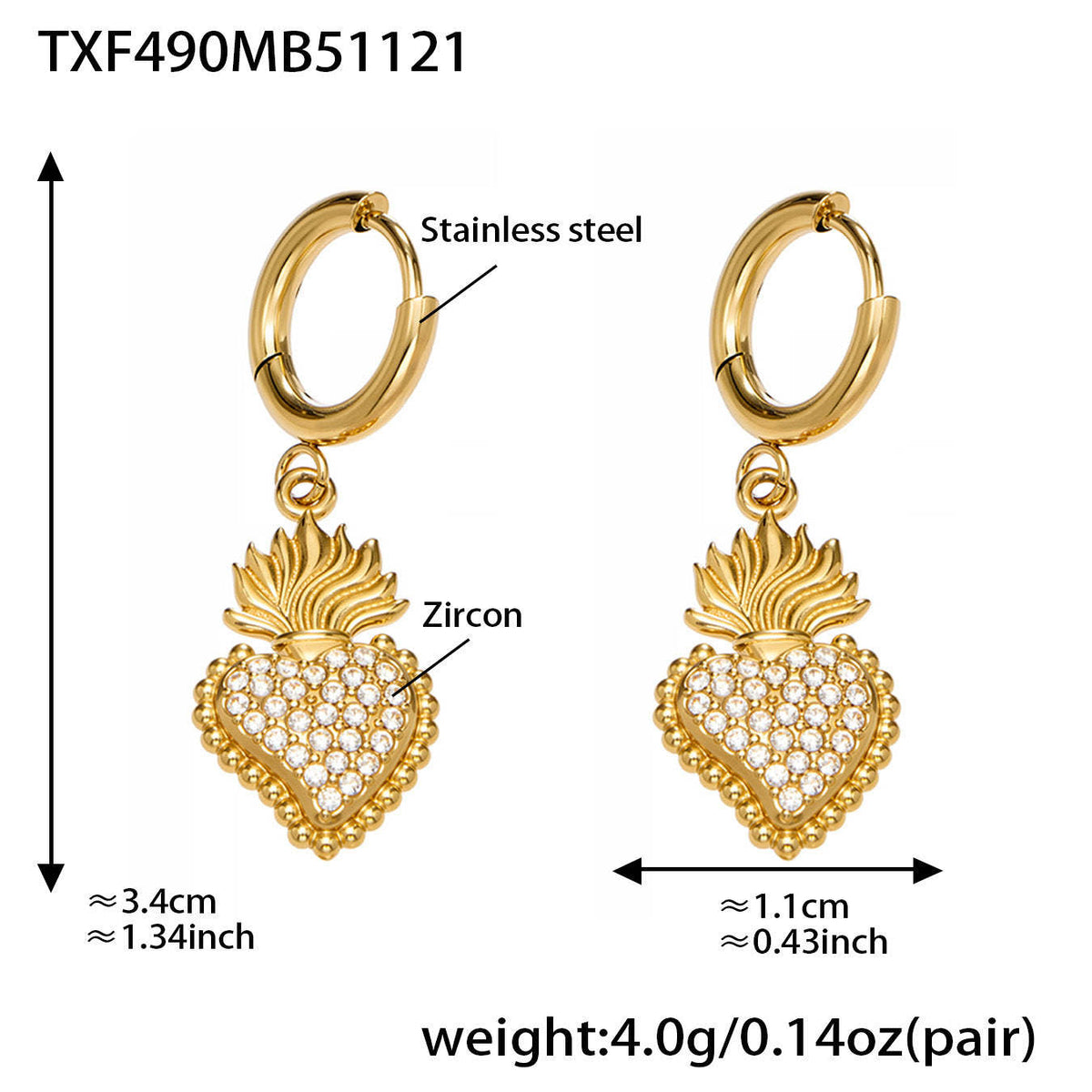 B廠-5A鋯石愛心皇冠吊墜項鍊耳環手鍊戒指套裝不鏽鋼鍍18k真金「TXP490」25.11-4