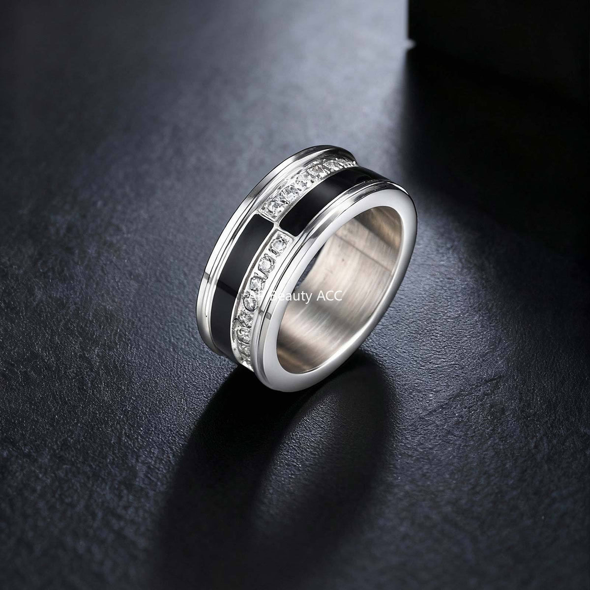 G廠-不鏽鋼男潮高級冷淡風單身指環男士簡約黑白鋯石戒指「RC-970」25.12-2