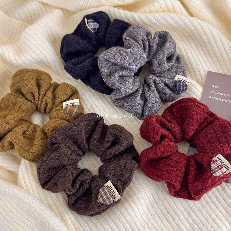 E廠-韓系麻花針織褶皺毛線大腸髮圈高級感氣質頭花髮繩扎頭高彈力頭繩「27707」25.11-4