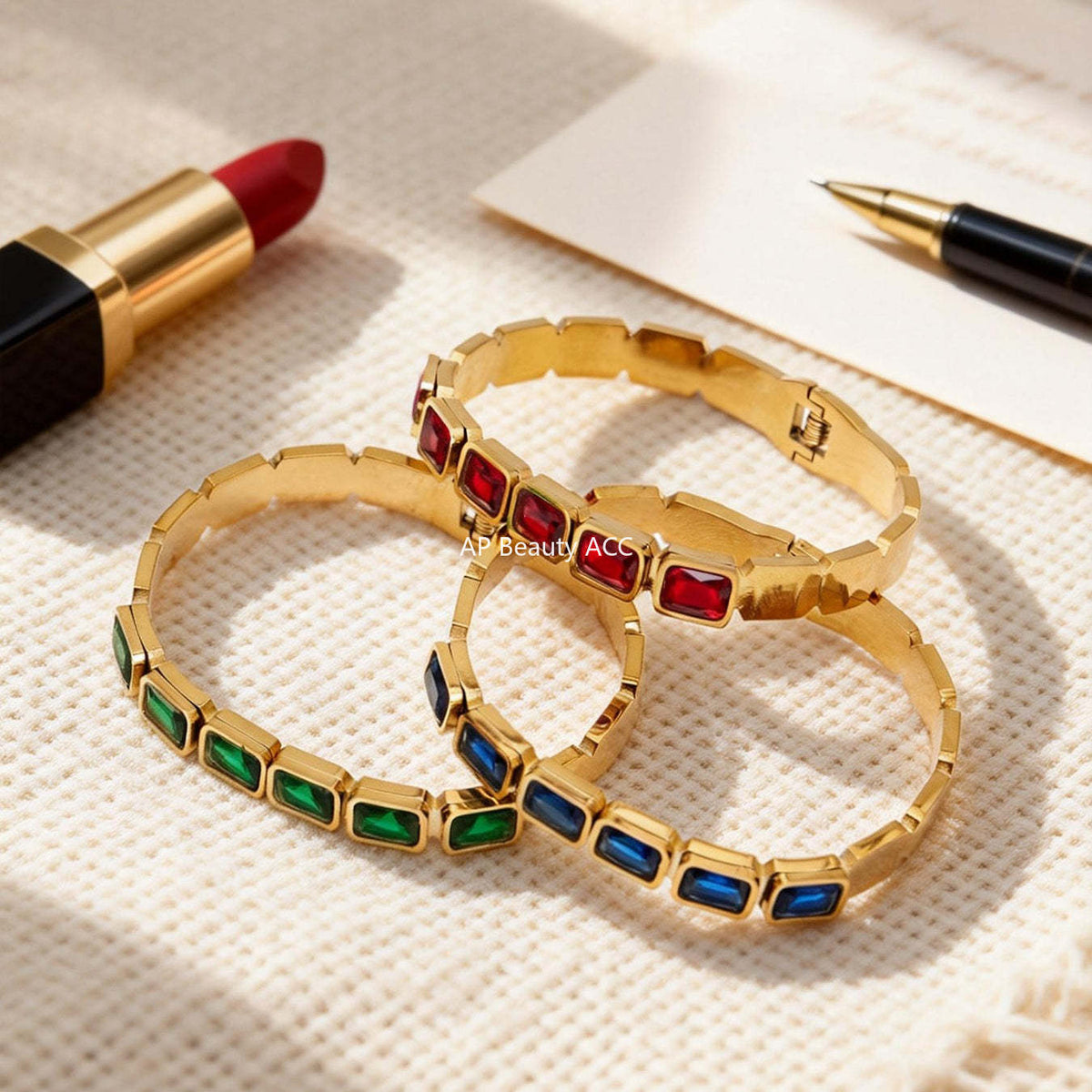 B廠-不鏽鋼方形彩色玻璃石手鐲ins小眾設計歐美潮酷飾品鍍18k金不掉色「Z518」25.12-2