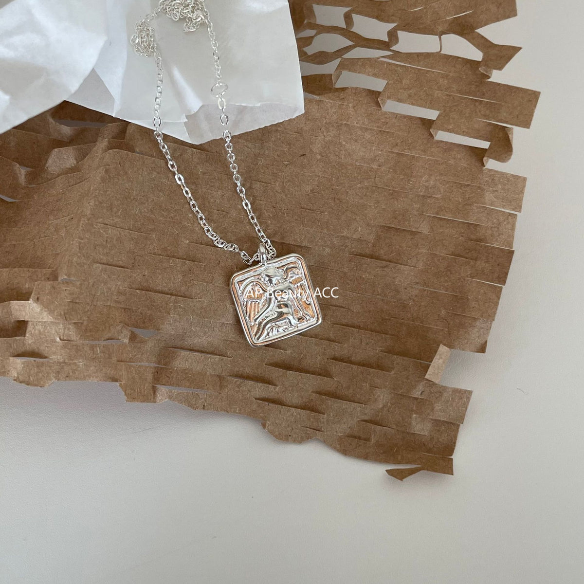 F廠-歐美韓國韓版S925純銀項鍊復古 天使之翼方牌項鍊吊墜「B776」25.11-2