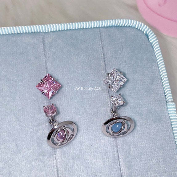 C廠-甜酷小香風宇宙星軌吊墜耳釘女精緻高級感粉鋯石耳環輕奢秋冬耳飾「EH-4153」25.12-2