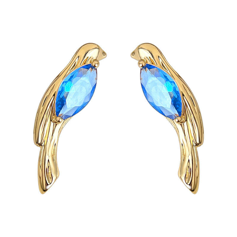 A廠-原創藝術鳥鑲嵌鋯石個性小眾設計創意925銀針新耳飾工廠 耳環女「7154」25.11-4