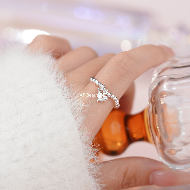 D廠-S999足銀可愛小魚圓珠戒指女輕奢ins風文藝個性甜美清新手飾「YC4572R_1」25.11-2