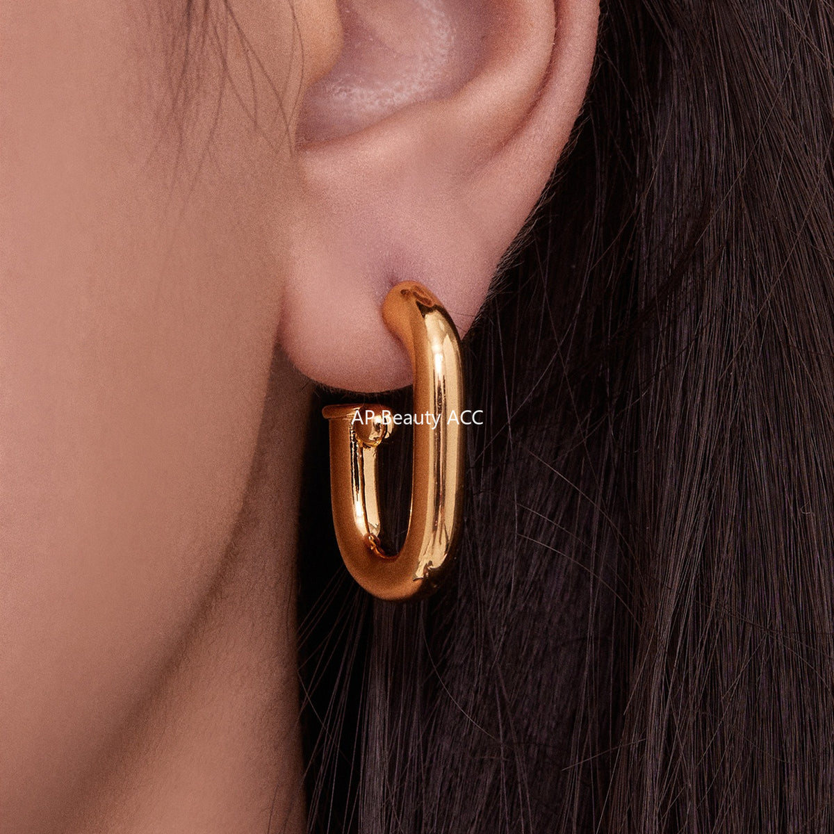 B廠-法式U型橢圓耳環簡約冷淡風耳釘銅材質鍍18k真金不掉色耳飾「F763」25.11-1