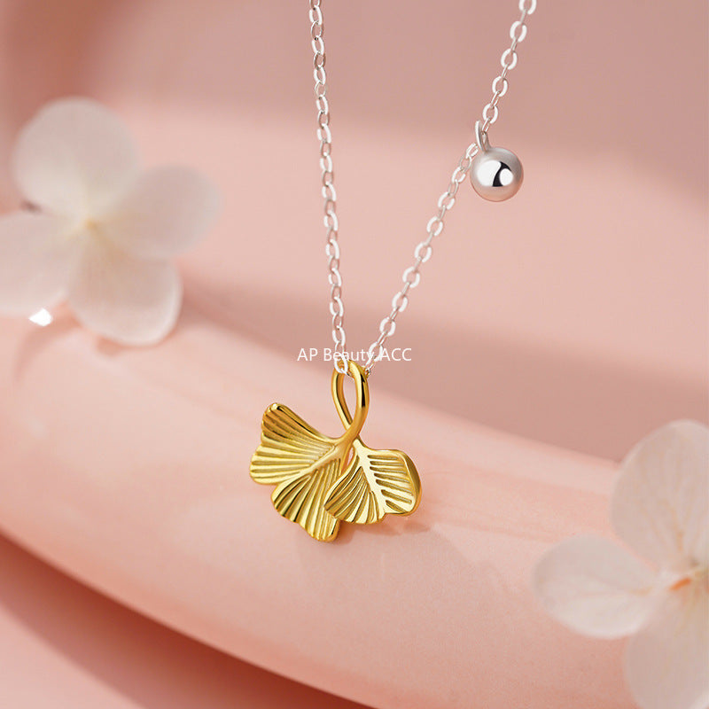 D廠-S999足銀銀杏葉項鍊輕奢吊墜古風簡約森係法式鎖骨鏈批發「YC2291N_1」25.11-1