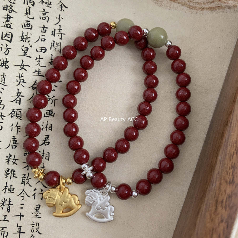 C廠-新中式搖搖馬手鍊高含量天然朱砂女2026屬馬生肖馬年S925純銀手鍊「1635」25.12-3