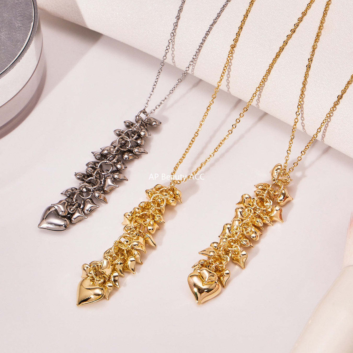 B廠-跨境熱銷款超多愛心手工項鍊耳環首飾套裝不鏽鋼鍍18k真金「TXP480」25.11-4