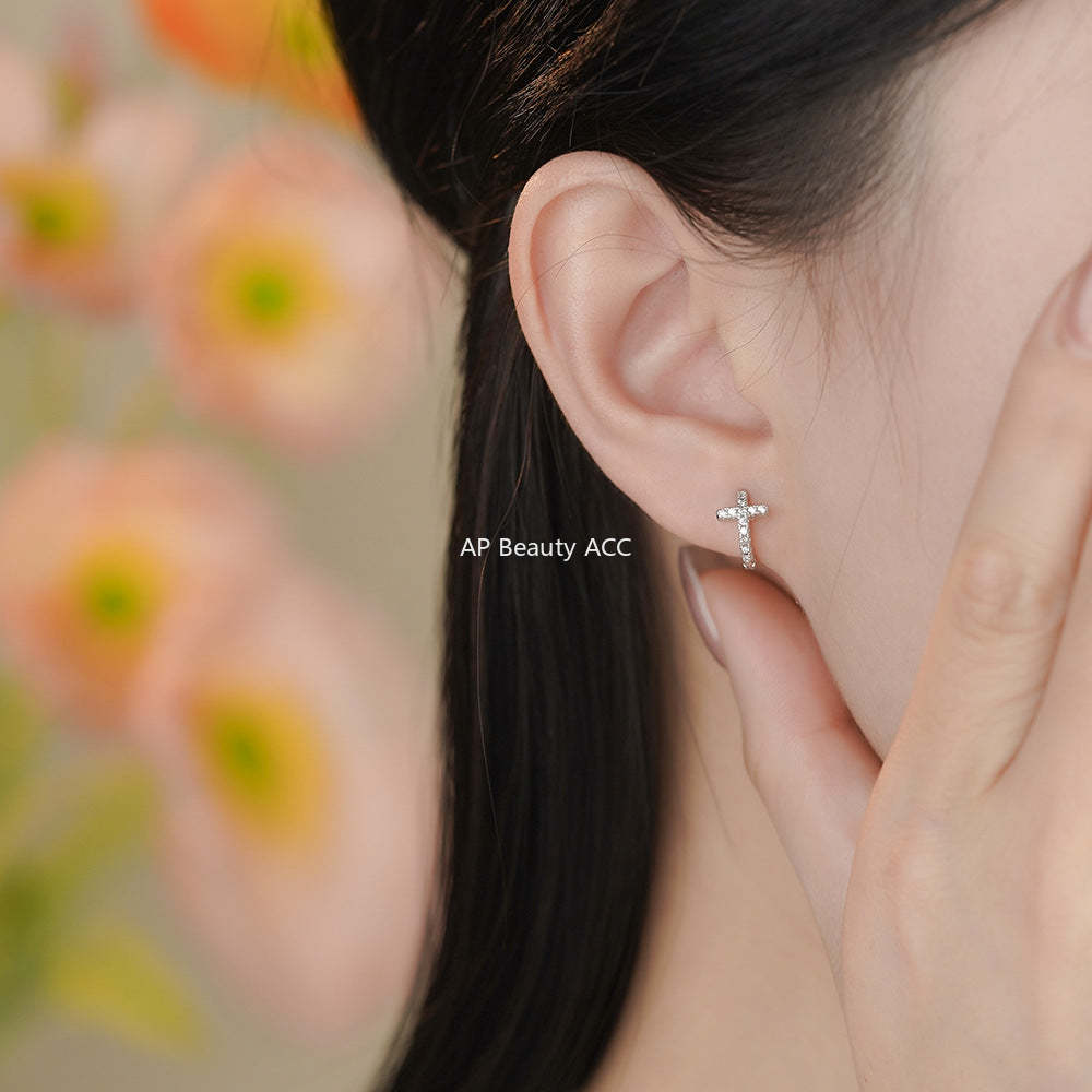 D廠-S999足銀輕奢個性十字扣女個性時尚冷淡風免摘耳骨耳飾「YC7384E_1」25.11-4