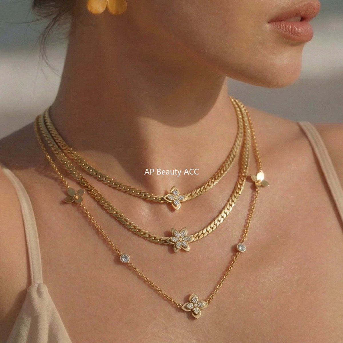 B廠-不鏽鋼超閃5A鋯石花朵吊墜項鍊手鍊INS小眾設計歐美熱銷新款飾品「TXP525」25.12-3