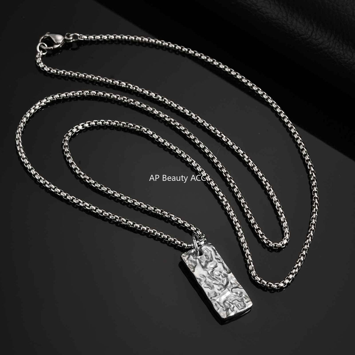 G廠-不鏽鋼潮流新款長方形正反褶皺紋理感設計幾何吊墜黑色「PN-2194」25.11-1