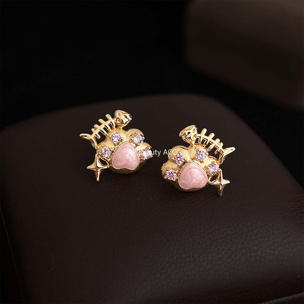 A廠-原創清新甜美可愛小清新ins925銀針小香風新款貓抓小魚耳飾耳釘「7223」25.12-3