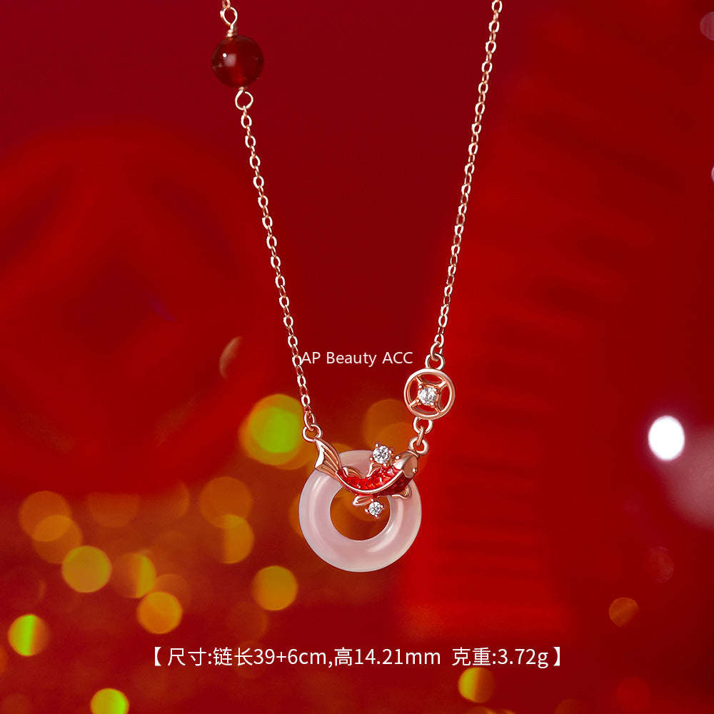 D廠-原創足銀S999紅瑪瑙白玉髓錦鯉平安扣項鍊個性手鍊新中式耳環批發「YC3379E_1 YC2289N_1 YC5110SL_1」25.12-2