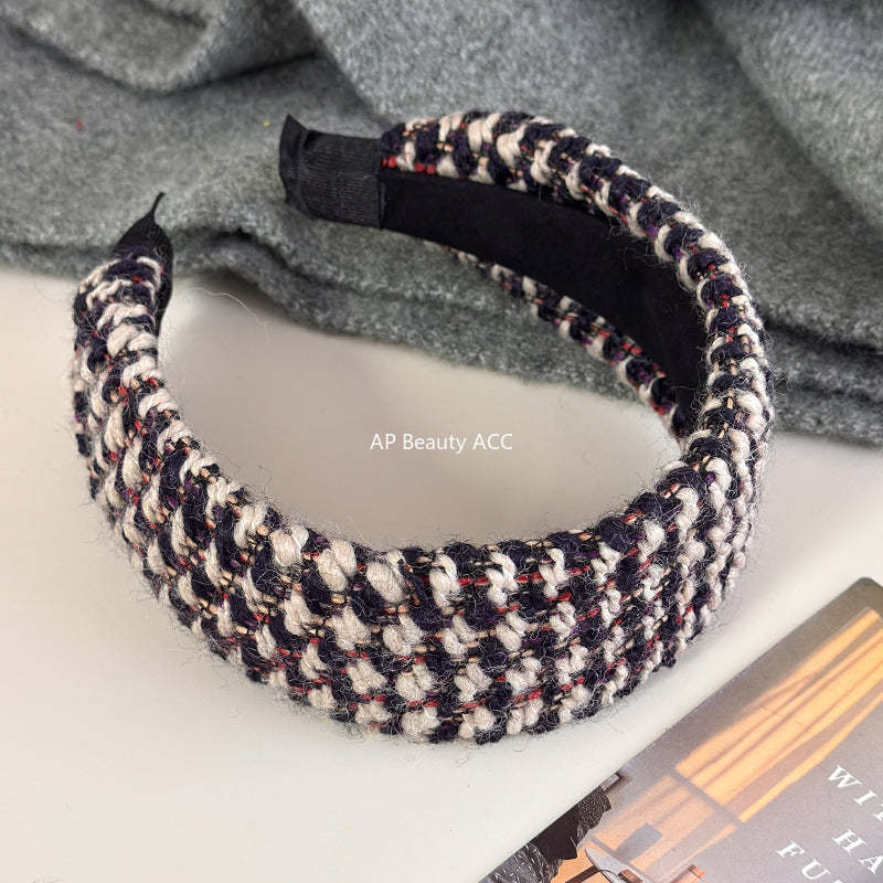 E廠-法式小香風粗毛呢寬邊髮箍女高級感外出百搭髮飾壓髮頭箍2025新款「27733」25.12-1