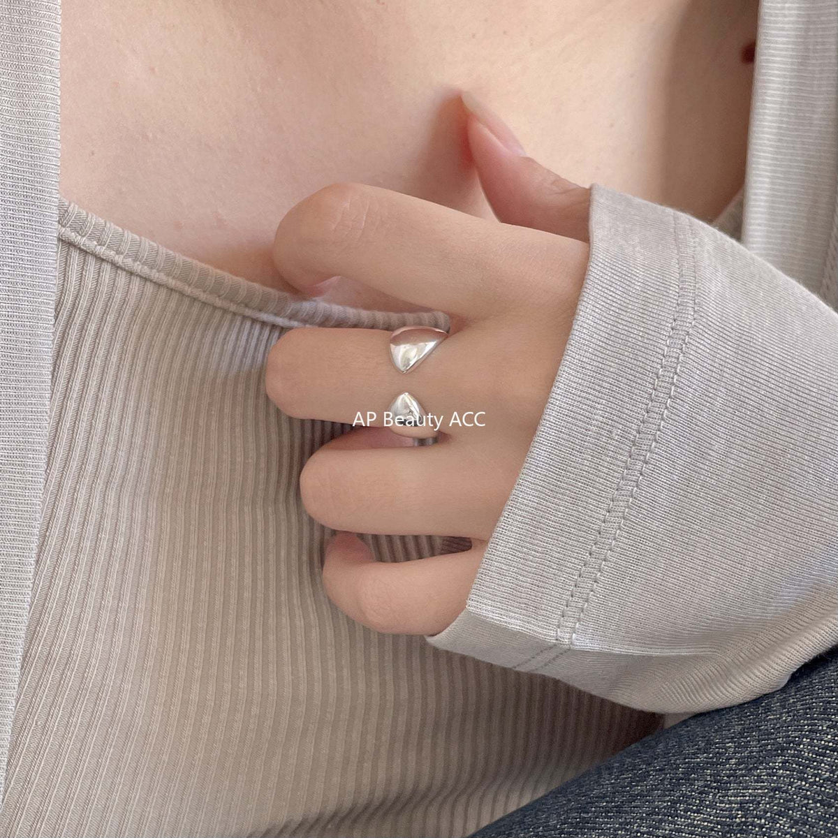 F廠-韓版飾品925純銀水滴對稱戒指個性小紅書設計感INS戒指指「J1902」25.12-2