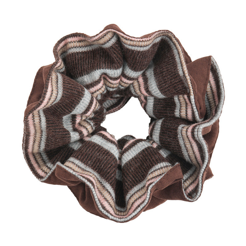 E廠-韓系ins秋冬高級感咖色雙面針織大腸髮圈頭花扎頭髮圈女洋氣時尚「27658」25.11-2