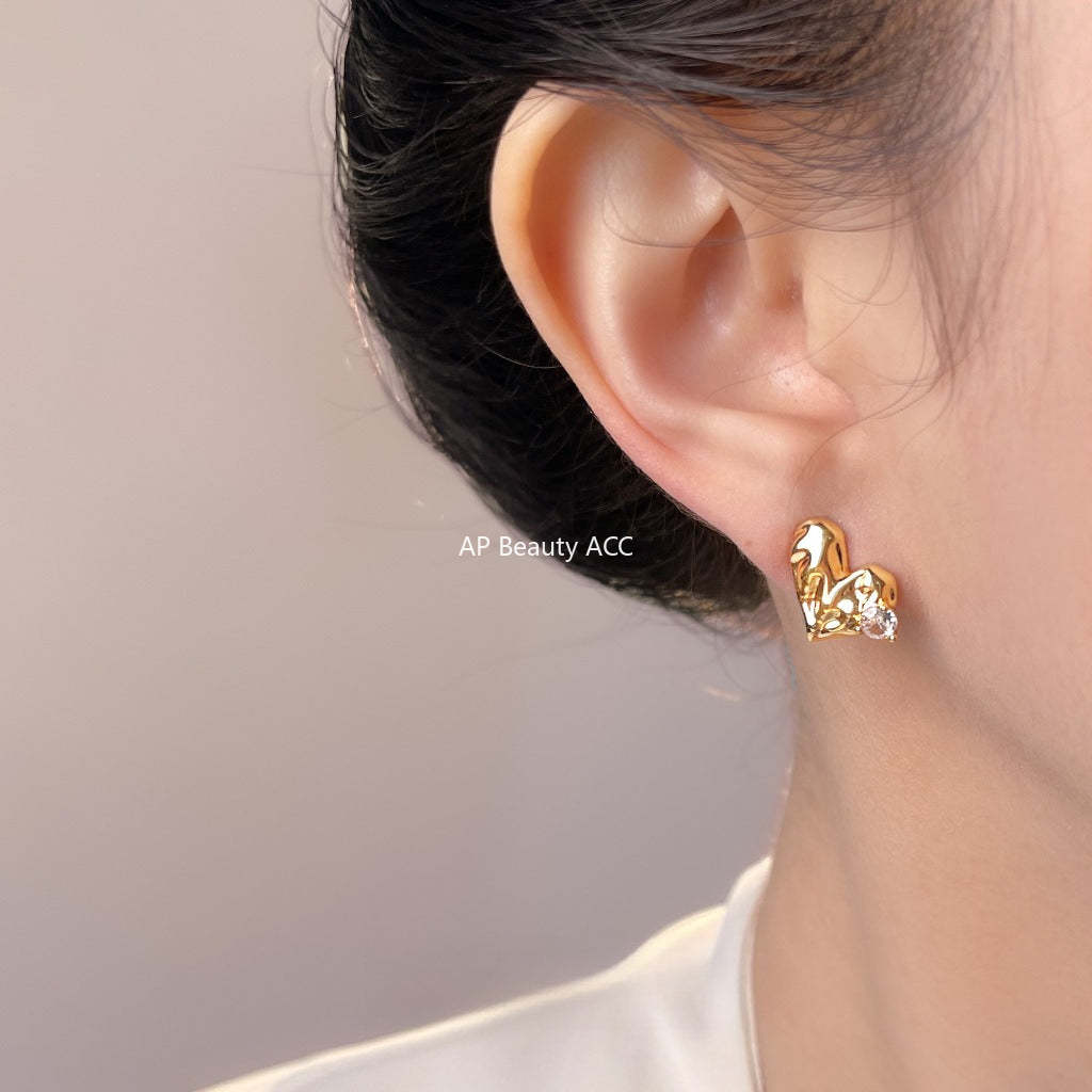 A廠-原創肌理感微鑲鋯石925銀針時尚高級感輕奢風愛心耳飾工廠 耳釘女「7152」25.11-4