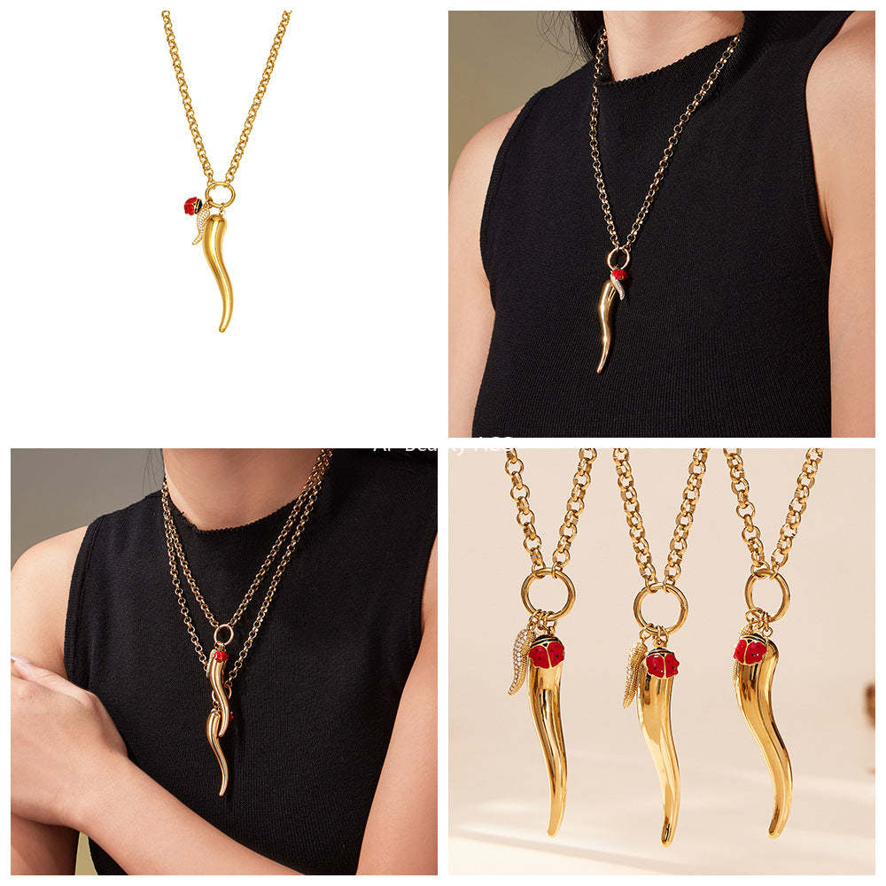 B廠-不鏽鋼大小辣椒鋯石項鍊 鍍18k金ins歐美百搭個性鎖骨鏈「P1094」25.11-3