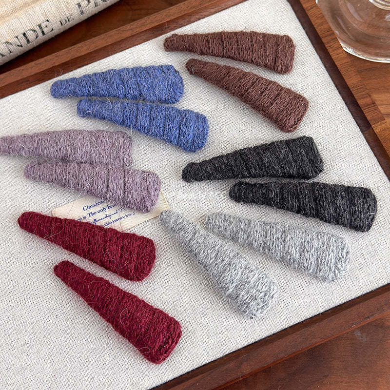 E廠-韓國ins秋冬彩色三角毛線bb夾髮夾可愛甜美瀏海夾側邊夾頭飾髮飾「27652」25.11-4