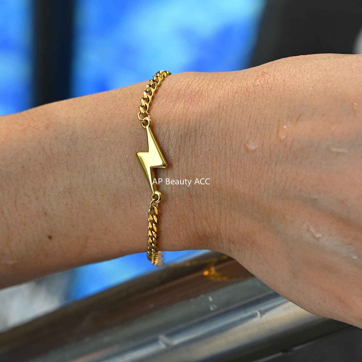 G廠-不鏽鋼六面磨鏈簡約個性情侶飾品鋼色閃電造型手鍊「BR-2620」25.11-1