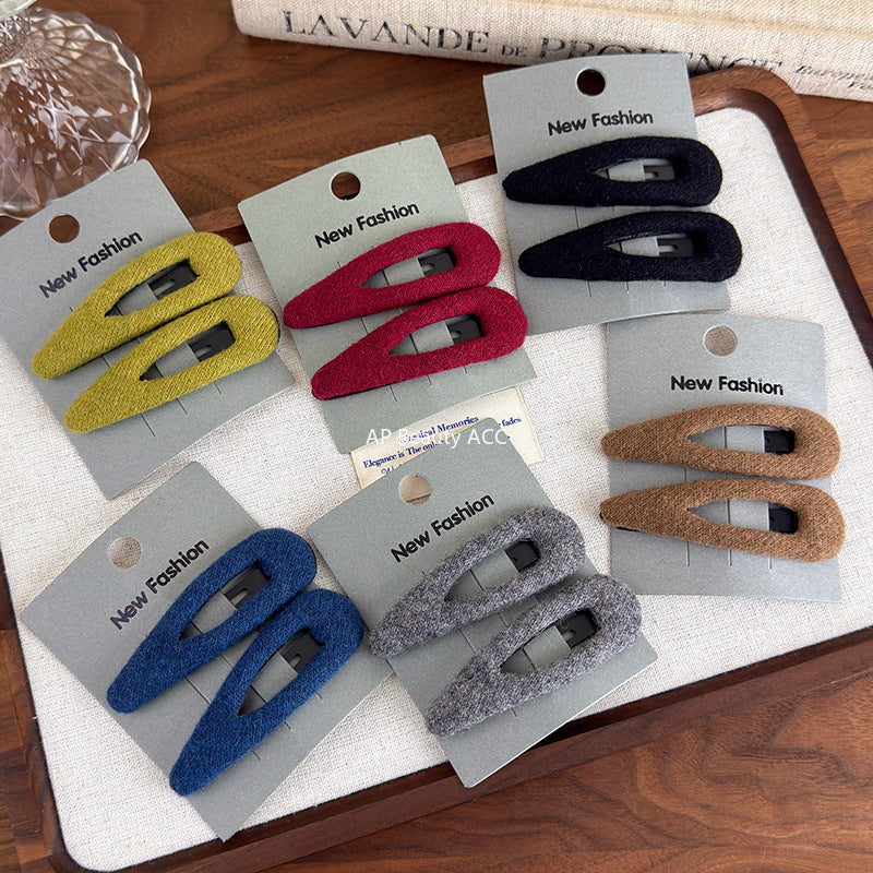 E廠-韓系毛呢水滴橢圓側邊夾髮夾女2025新款瀏海鴨嘴夾bb夾髮卡髮飾「27647」25.11-1