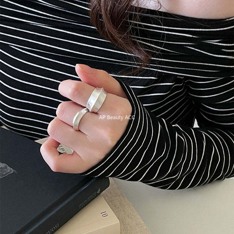 C廠-小眾清冷感磨砂素圈戒指女輕奢高級感ins食指戒百搭設計氣質指環「JZ-0729」25.11-3