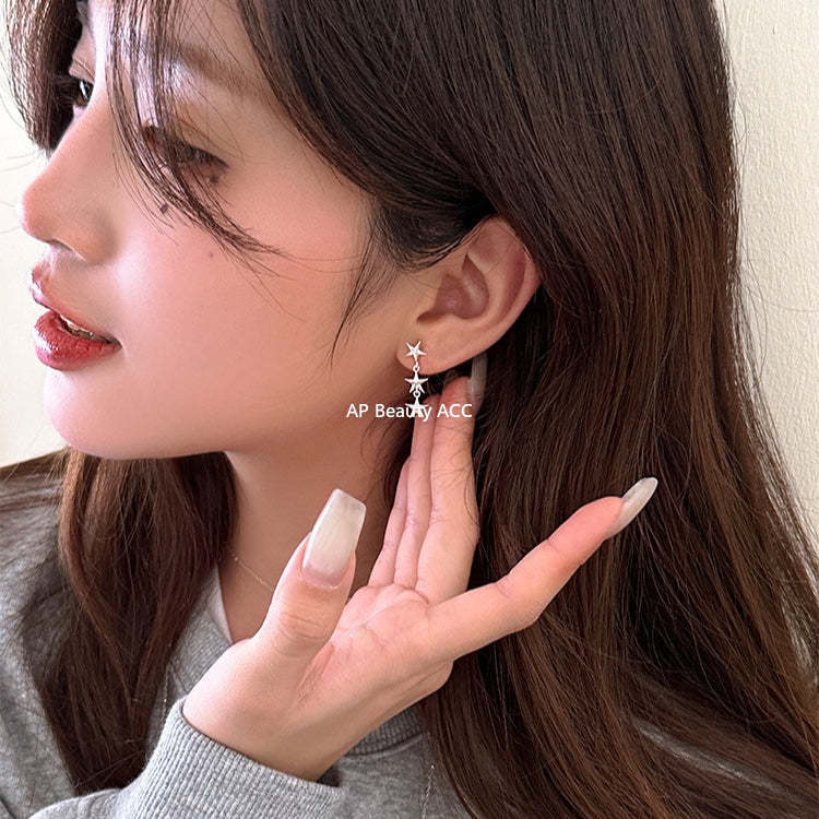 C廠-日韓極簡冷淡風星星流蘇耳釘女潮流復古高級感銀針耳環輕奢耳飾「EH-4335」25.11-4