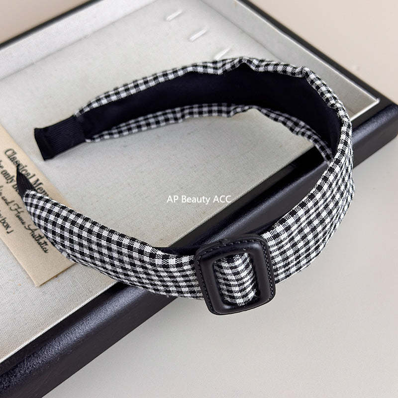 E廠-復古經典黑白格髮箍女秋冬時尚氣質頭箍高顱頂壓髮日常外戴髮捆「27634」25.11-1
